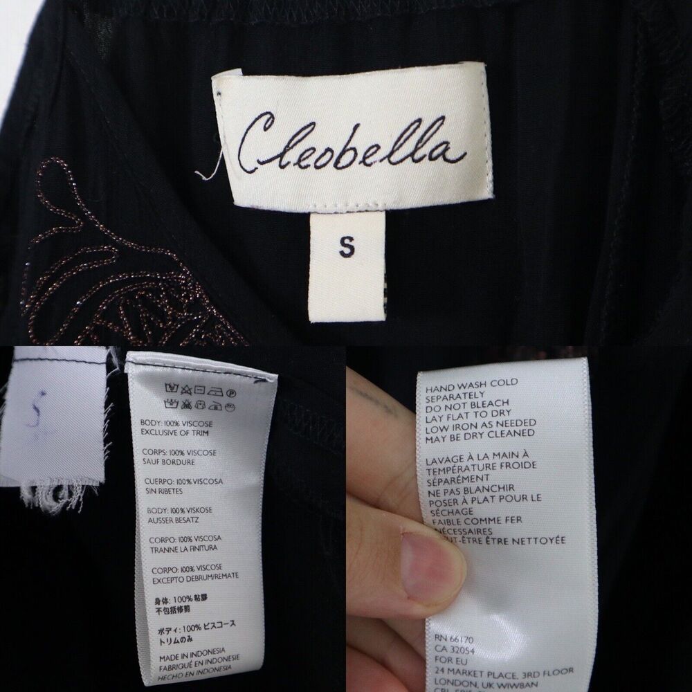 Cleobella Size S Metallic Embroidered Black Midi Dress Viscose Crepe - Picture 3 of 9